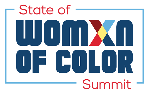 Event logo. Colorful text says "State of Womxn of Color Summit".